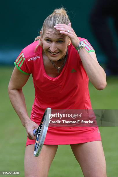 Steffi Graf reacts during the Warsteiner Champions Trophy of the Gerry Weber Open at the Gerry Weber stadium on June 4, 2011 in Halle, Germany.