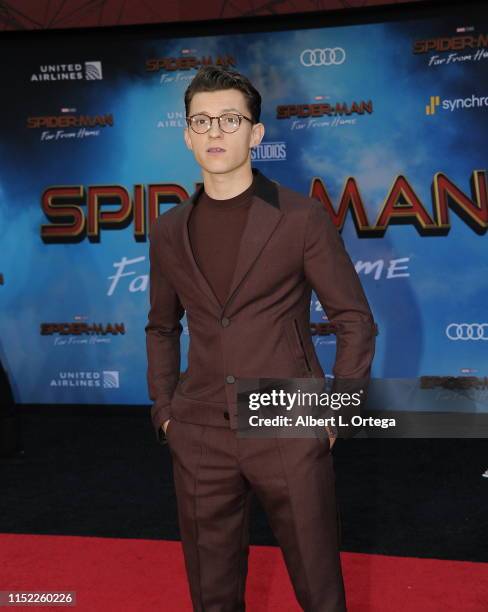 Tom Holland arrives for the Premiere Of Sony Pictures' "Spider-Man Far From Home" held at TCL Chinese Theatre on June 26, 2019 in Hollywood,...