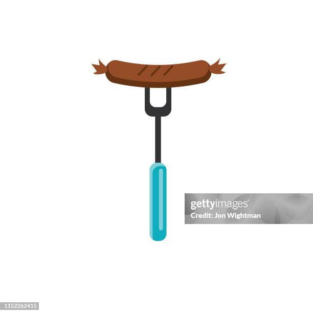hotdog fork - flat design bbq - barbecue icon - backyard bbq stock illustrations