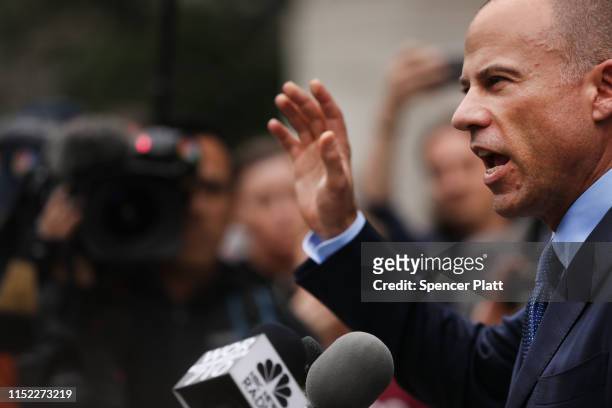 Celebrity attorney Michael Avenatti walks out of a New York court house after pleading not guilty Tuesday in federal court in a case where he is...