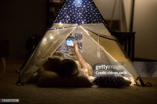 happy kids having party in tent - duvet inners stock pictures, royalty-free photos & images