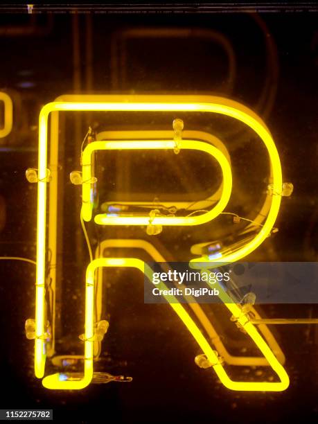 yellow neon single letter r - letter r bildbanksfoton och bilder