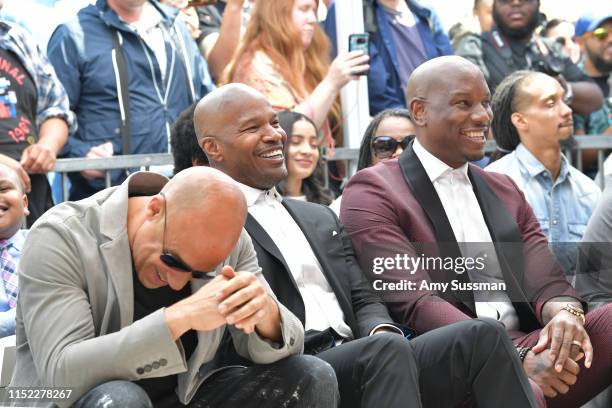 Vin Diesel, Jamie Foxx, Tyrese Gibson and F. Gary Gray attend director F. Gary Gray being honored with star on The Hollywood Walk of Fame on May 28,...