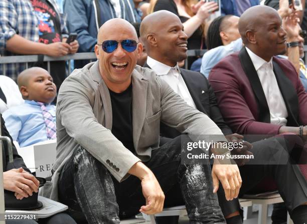 Vin Diesel, Jamie Foxx and Tyrese Gibson attend director F. Gary Gray being honored with star on The Hollywood Walk of Fame on May 28, 2019 in...