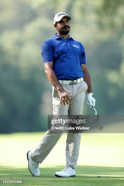 Gaganjeet Bhullar of India reacts during day one of the Estrella Damm N.A. Andalucia Masters hosted by the Sergio Garcia Foundation at Real Club...