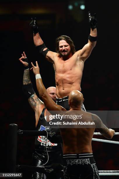 Luke Gallows, AJ Styles and Karl Anderson during the WWE Live Singapore at the Singapore Indoor Stadium on June 27, 2019 in Singapore.