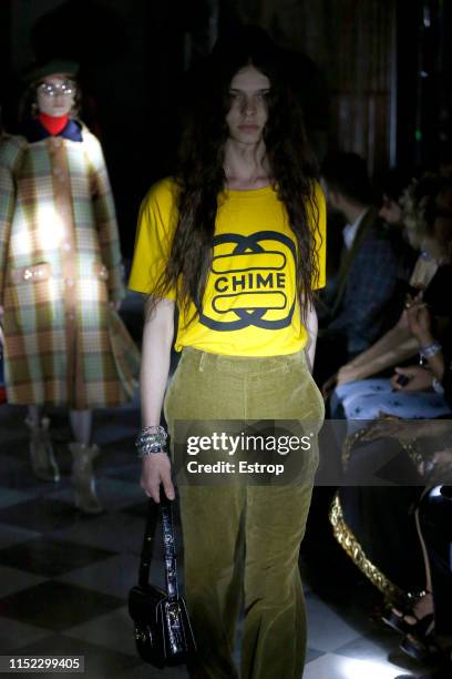 Model walks the runway at the Gucci Cruise 2020 show at the Musei Capitolini on May 28th, 2019 in Rome, Italy.