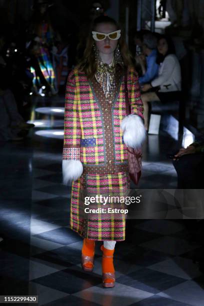 Model walks the runway at the Gucci Cruise 2020 show at the Musei Capitolini on May 28th, 2019 in Rome, Italy.