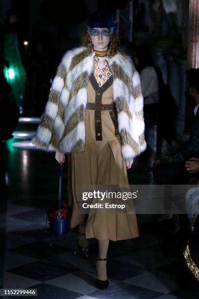 Model walks the runway at the Gucci Cruise 2020 show at the Musei Capitolini on May 28th, 2019 in Rome, Italy.