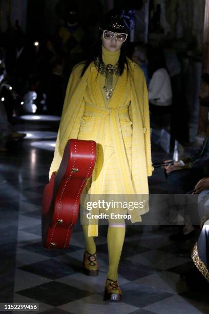 Model walks the runway at the Gucci Cruise 2020 show at the Musei Capitolini on May 28th, 2019 in Rome, Italy.