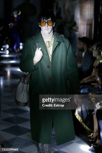 Model walks the runway at the Gucci Cruise 2020 show at the Musei Capitolini on May 28th, 2019 in Rome, Italy.