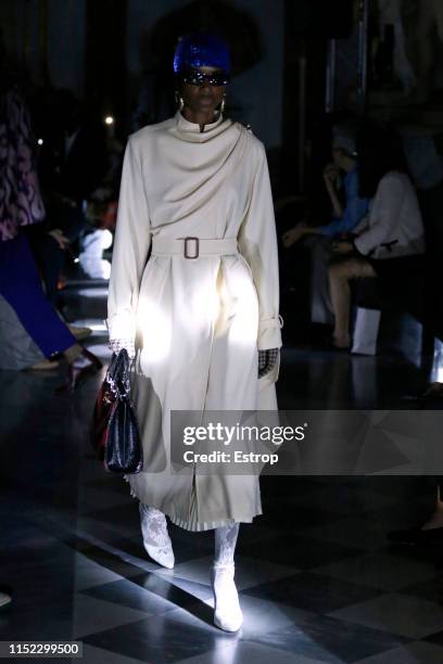 Model walks the runway at the Gucci Cruise 2020 show at the Musei Capitolini on May 28th, 2019 in Rome, Italy.