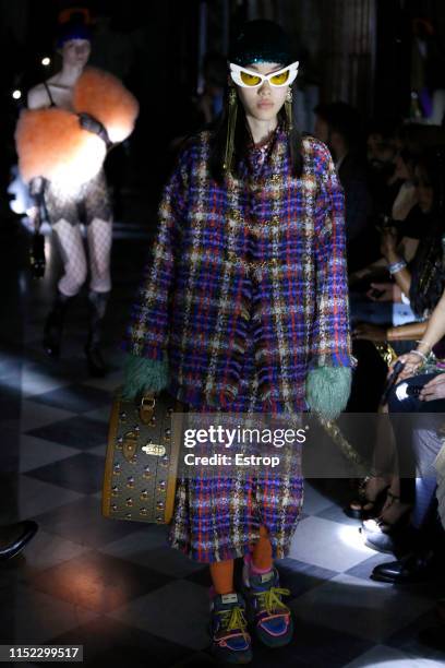 Model walks the runway at the Gucci Cruise 2020 show at the Musei Capitolini on May 28th, 2019 in Rome, Italy.