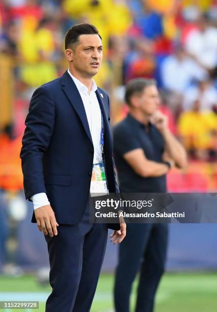 Matei Mirel Radoi head coach of Romania reacts during the 2019 UEFA U-21 Semi-Final match between Germany and Romania at Stadio Renato Dall'Ara on...