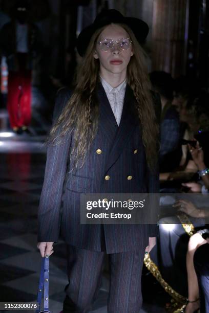 Model walks the runway at the Gucci Cruise 2020 show at the Musei Capitolini on May 28th, 2019 in Rome, Italy.