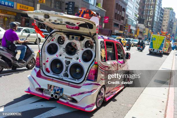 street parade visiting temples for the sea goddess mazu - modified car stock pictures, royalty-free photos & images
