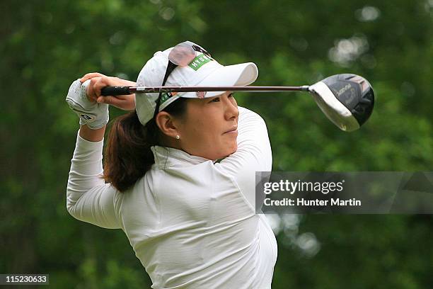 Shi Hyun Ahn of South Korea hits her tee shot on the ninth hole during the second round of the ShopRite LPGA Classic at Seaview Resort's Bay Course...