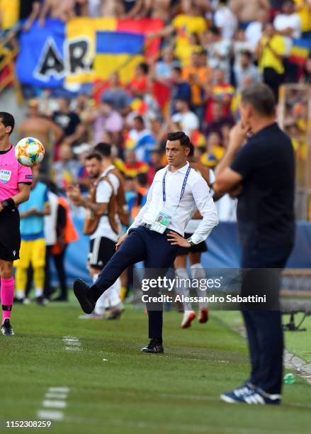 Matei Mirel Radoi head coach of Romania stop the ballduring the 2019 UEFA U-21 Semi-Final match between Germany and Romania at Stadio Renato Dall'Ara...
