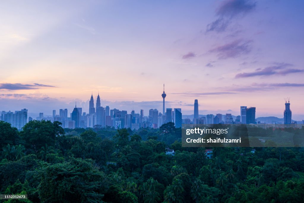 Cloudy sunrise over downtown Kuala Lumpur, Malaysia