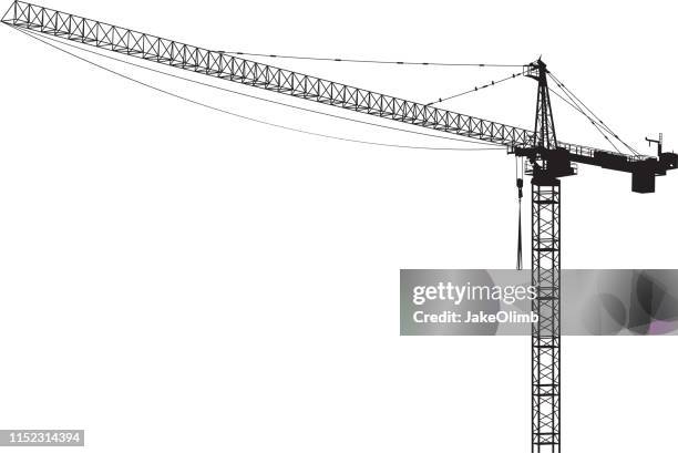 ilustrações de stock, clip art, desenhos animados e ícones de construction crane silhouette - guindaste maquinaria de construção