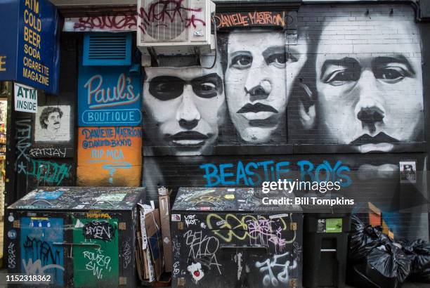 May 26 2019]: MANDATORY CREDIT Bill Tompkins/Getty Images Beastie Boys mural which shows all three members of the group and an RIP MCA message to...