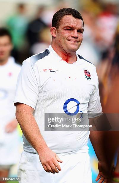 Matt Stevens of England Saxons in action during the Churchill Cup between England Saxons and USA at Franklin's Gardens on June 4, 2011 in...
