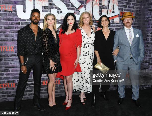 Eka Darville, Rachael Taylor, Krysten Ritter, Melissa Rosenberg, Carrie-Anne Moss and Jeremy Bobb attend the Special Screening Of Netflix's "Jessica...