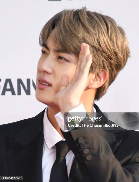 Kim Seok-jin member of BTS attends 'The Fact Music Awards’ held at Namdong Gymnasium in southeastern Incheon on April 24, 2019 in Incheon, South...