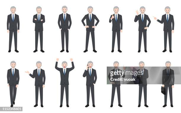 ilustrações de stock, clip art, desenhos animados e ícones de set of senior businessman isolated on white background - diretor geral