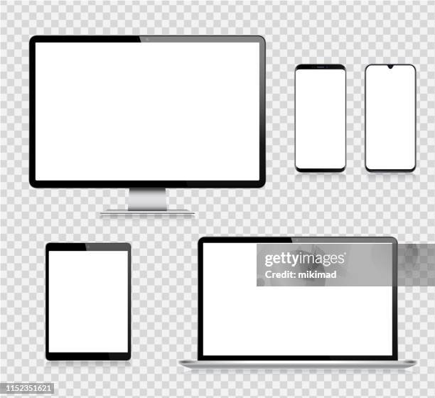 realistische vektor digital tablet, handy, smartphone, laptop und computer-monitor. moderne digitale geräte - computer-monitor stock-grafiken, -clipart, -cartoons und -symbole
