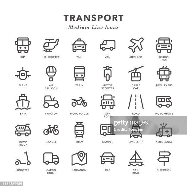 transport-mittelzeilen-sicons - cruise and motorbike and ship stock-grafiken, -clipart, -cartoons und -symbole