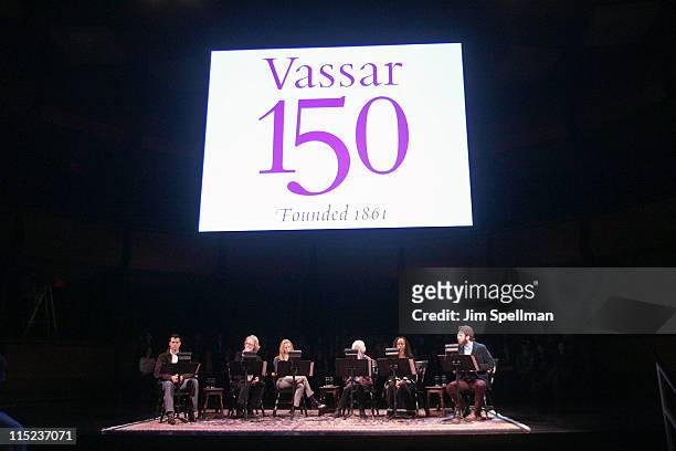 Actors Lorenzo Pisoni, Meryl Streep, Lisa Kudrow, Frances Sternhagen, April Thompson and Senior at Vassar Conrad Schott attend Vassar College's 150th...