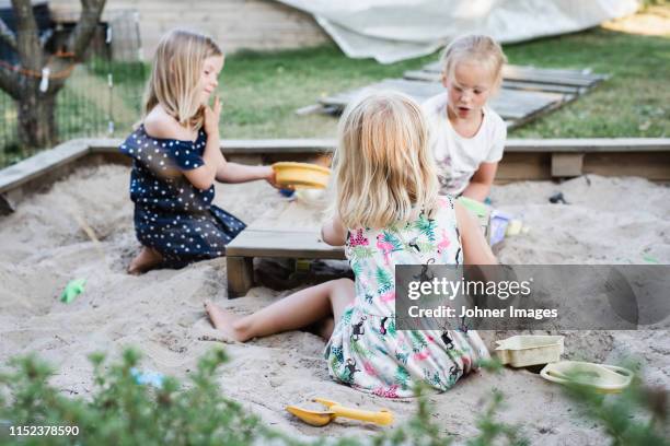 girls playing in sandpit - sandlåda bildbanksfoton och bilder