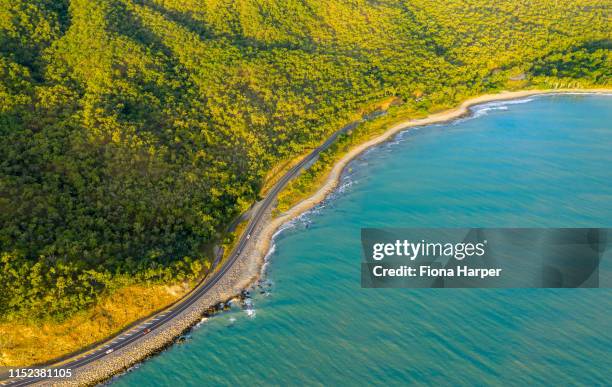 aerial drone photo of coastal and nature scene - cairns road stock pictures, royalty-free photos & images