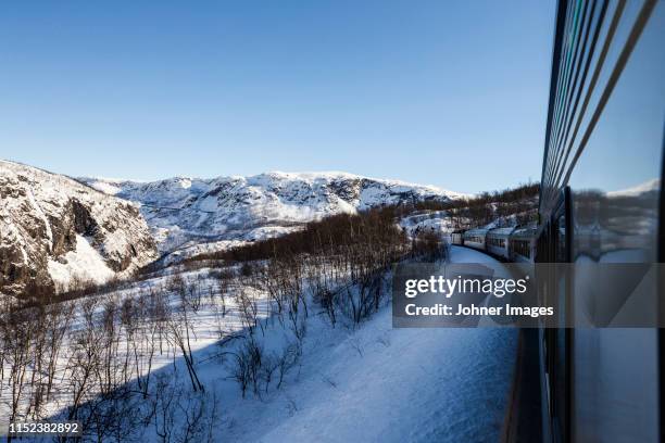 winter mountains seen from train - nordland fylke bildbanksfoton och bilder