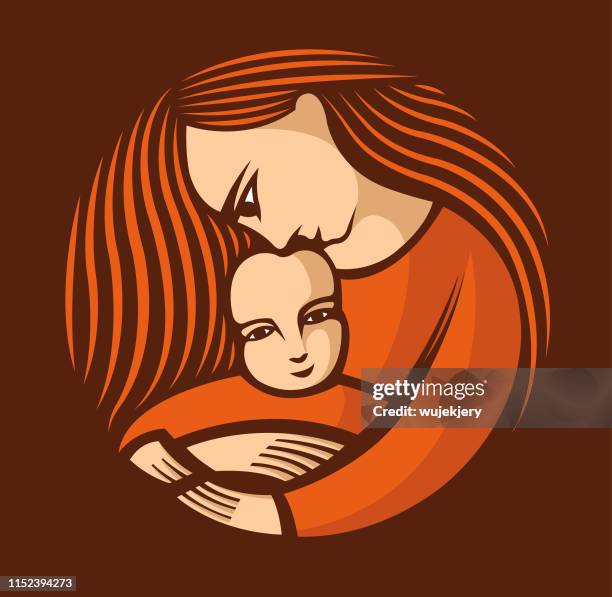 ilustrações de stock, clip art, desenhos animados e ícones de mother with long hair holding a child - wavy hair