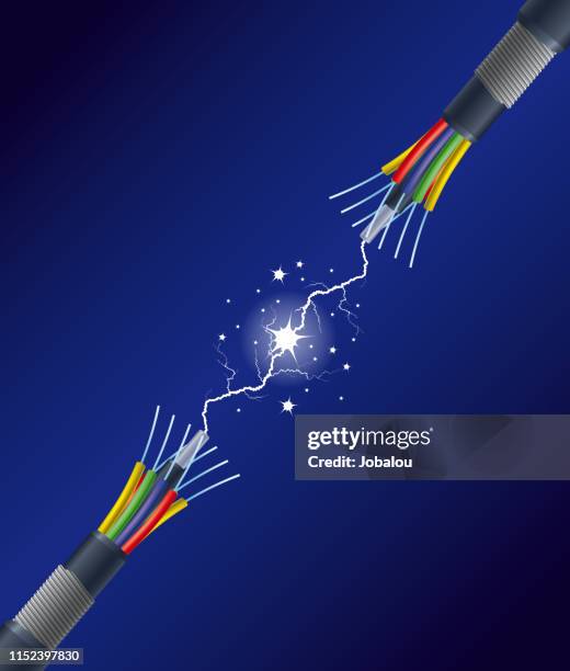 ilustraciones, imágenes clip art, dibujos animados e iconos de stock de cable óptico burst lightning - telephone line