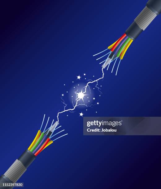 optical cable burst lightning - telephone line stock illustrations