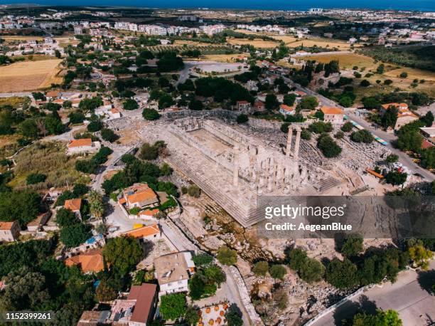 aerial view temple of apollo in didyma didim - corinthian stock pictures, royalty-free photos & images