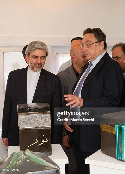 His excellency The Amabassador of the Islamic Republic of Iran Seyed Mohammad Ali Hosseini and On. Gianni de Michelis at the opening of the Iranian...