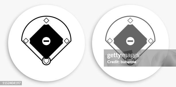 baseball field black and white round icon - baseball diamond stock-grafiken, -clipart, -cartoons und -symbole