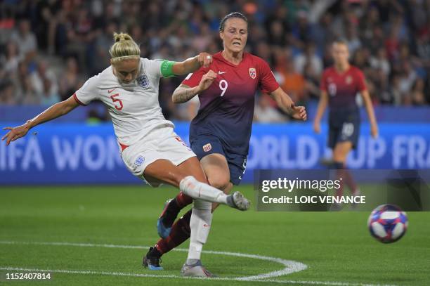England's defender Steph Houghton vies with Norway's forward Isabell Herlovsen during the France 2019 Women's World Cup quarter-final football match...