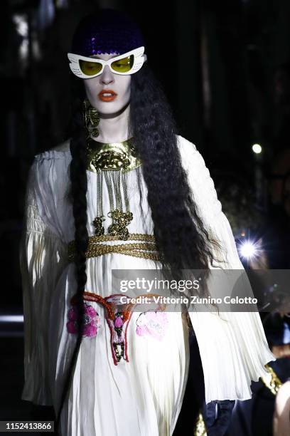 Model walks the runway at the Gucci Cruise 2020 on at Musei Capitolini on May 28, 2019 in Rome, Italy.