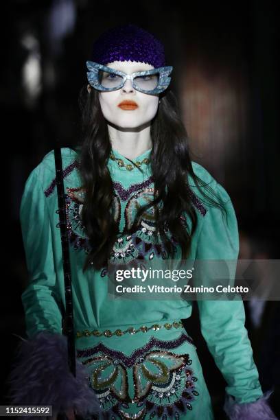 Model walks the runway at the Gucci Cruise 2020 on at Musei Capitolini on May 28, 2019 in Rome, Italy.