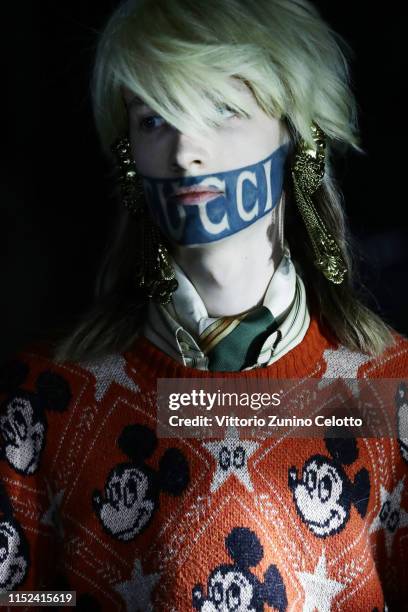 Model walks the runway at the Gucci Cruise 2020 on at Musei Capitolini on May 28, 2019 in Rome, Italy.