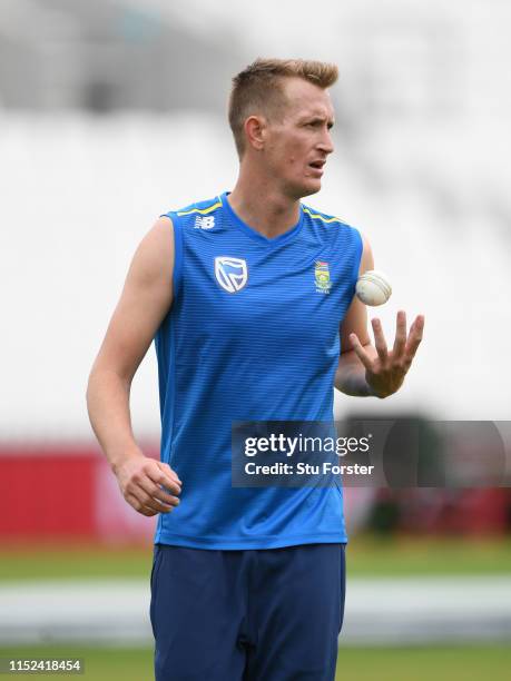 Chris Morris of South Africa looks on during South Africa nets ahead of their opening ICC CRricket World Cup match against England at The Oval on May...