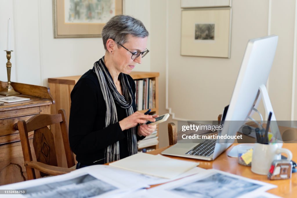 60+ home working professional architect and historian woman