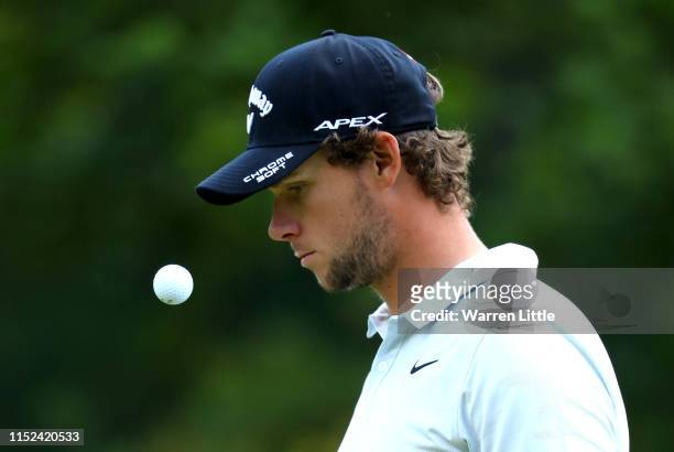 Thomas Pieters of Belgium plays a practice round ahead of the Belgian Knockout at Rinkven International GC on May 29, 2019 in Antwerpen, Belgium.
