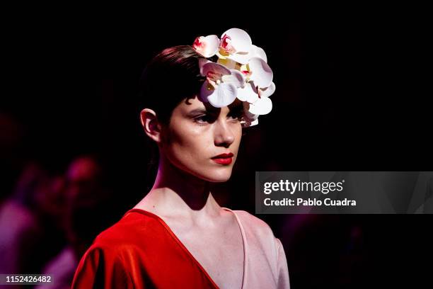 Model is seen at the runway during Alta Mar Fashion Show by Duyos and Netflix at Teatro Gran Maestre on May 29, 2019 in Madrid, Spain.