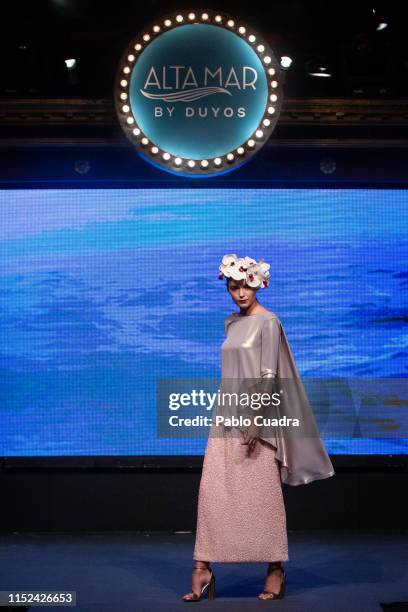 Model is seen at the runway during Alta Mar Fashion Show by Duyos and Netflix at Teatro Gran Maestre on May 29, 2019 in Madrid, Spain.